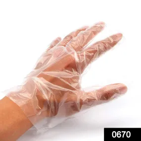 0670 Plastic Transparent Disposable Clear Gloves (White) (100Pc)