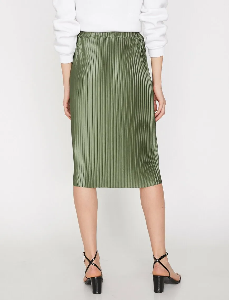 11940 Khaki Pleated Midi Skirt