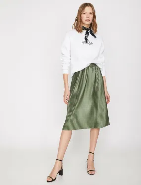 11940 Khaki Pleated Midi Skirt