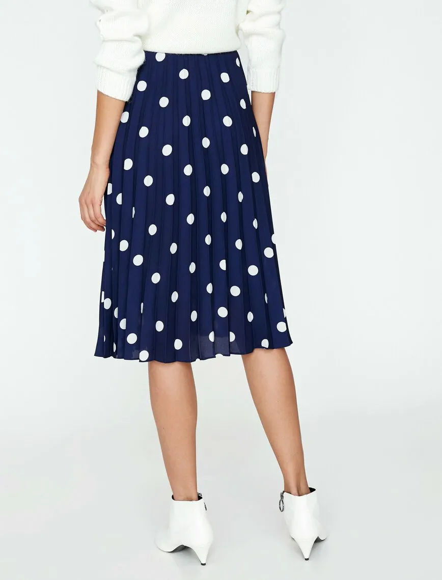 12348 Navy Dotted Midi Skirt