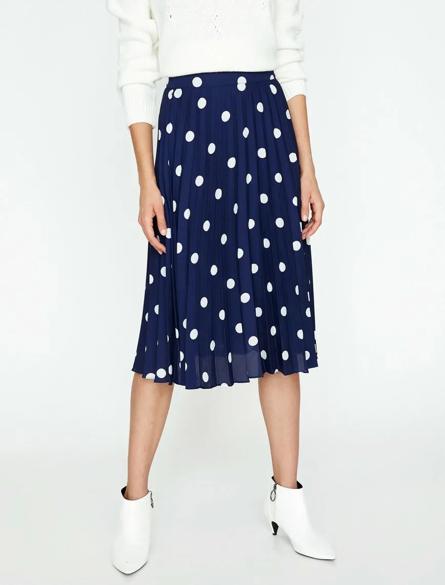 12348 Navy Dotted Midi Skirt