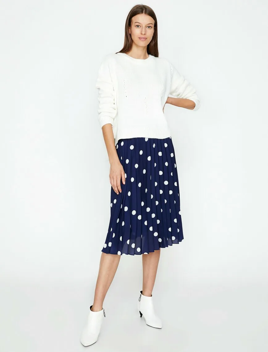 12348 Navy Dotted Midi Skirt