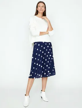 12348 Navy Dotted Midi Skirt