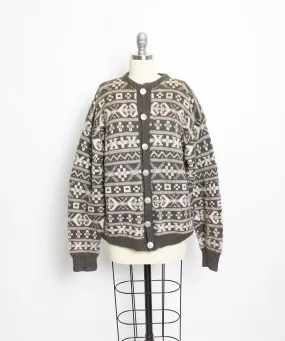 1960s Norwegian Sweater Wool Knit Cardigan L