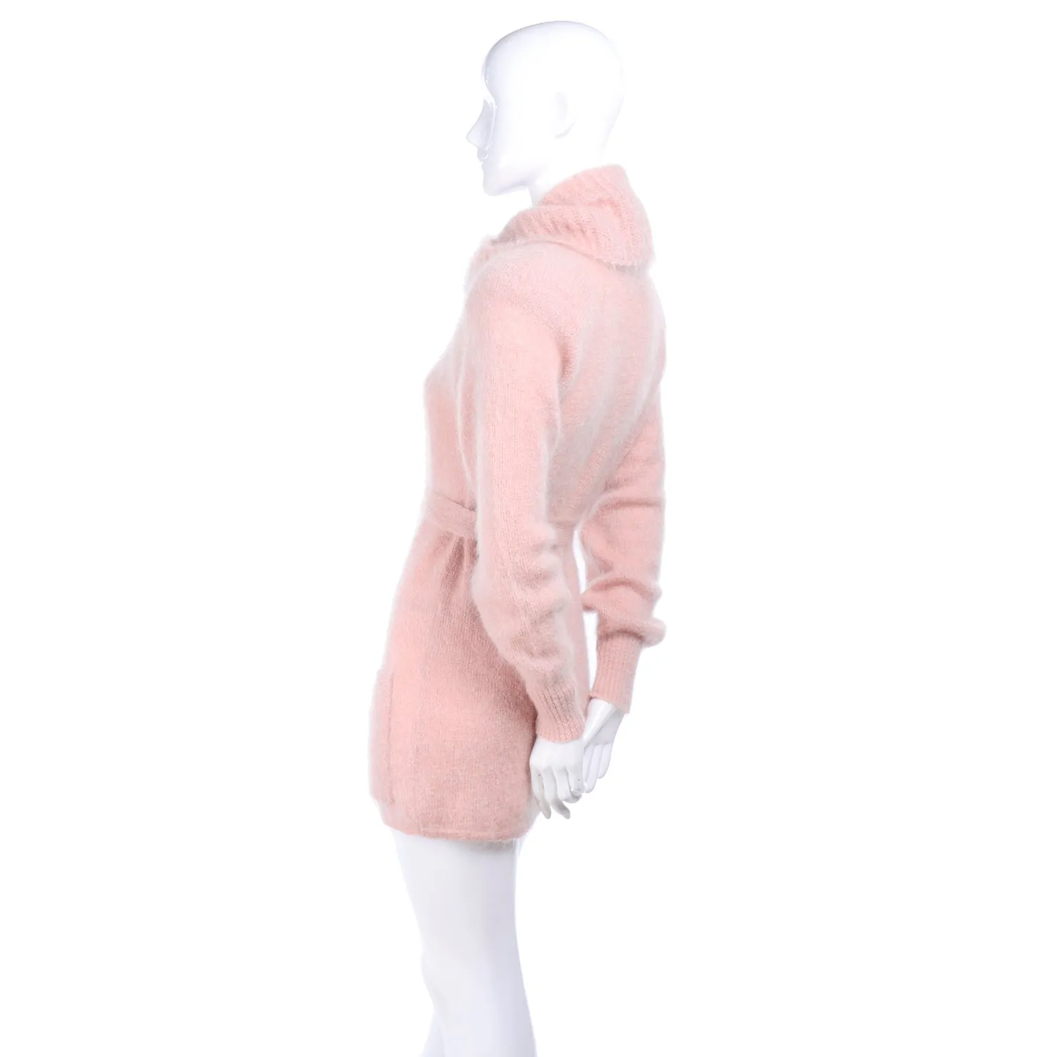 1970s Anne Klein Pink Mohair Vintage Sweater w/ Turtleneck & Tie