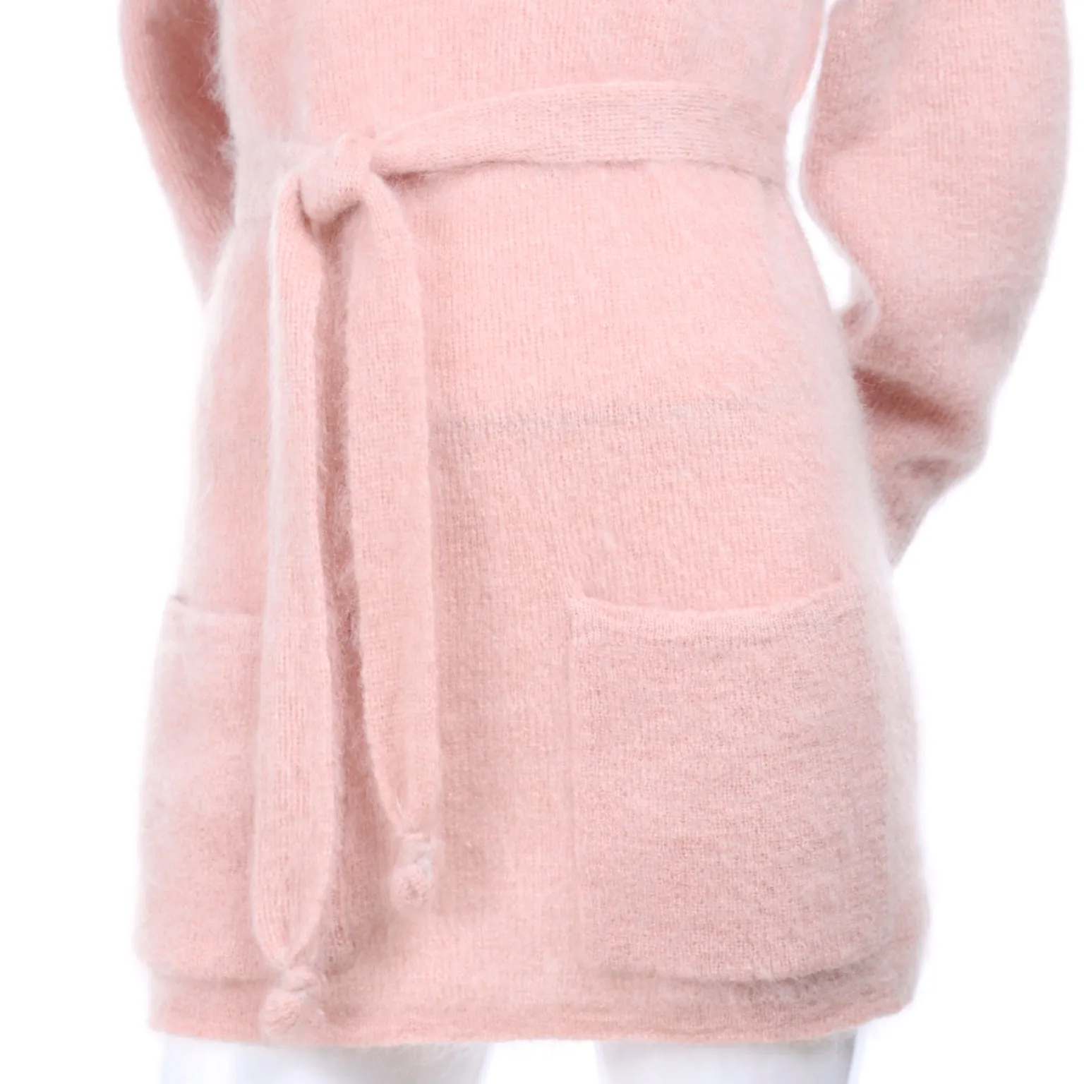 1970s Anne Klein Pink Mohair Vintage Sweater w/ Turtleneck & Tie