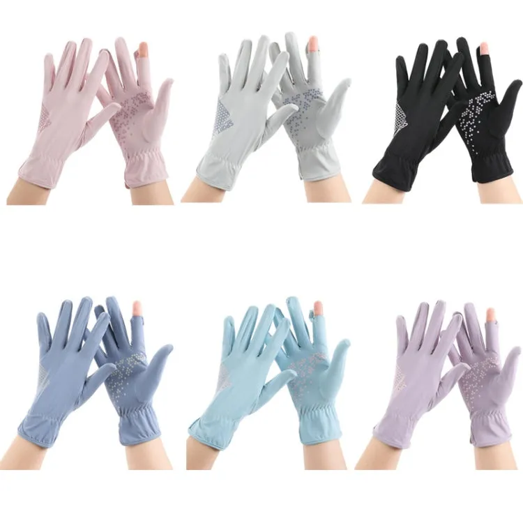 1pair Driving Sunscreen Anti-ultraviolet Thin Summer Ice Silk Dew Finger Non-slip Riding Gloves Free Size(Taro Purple)