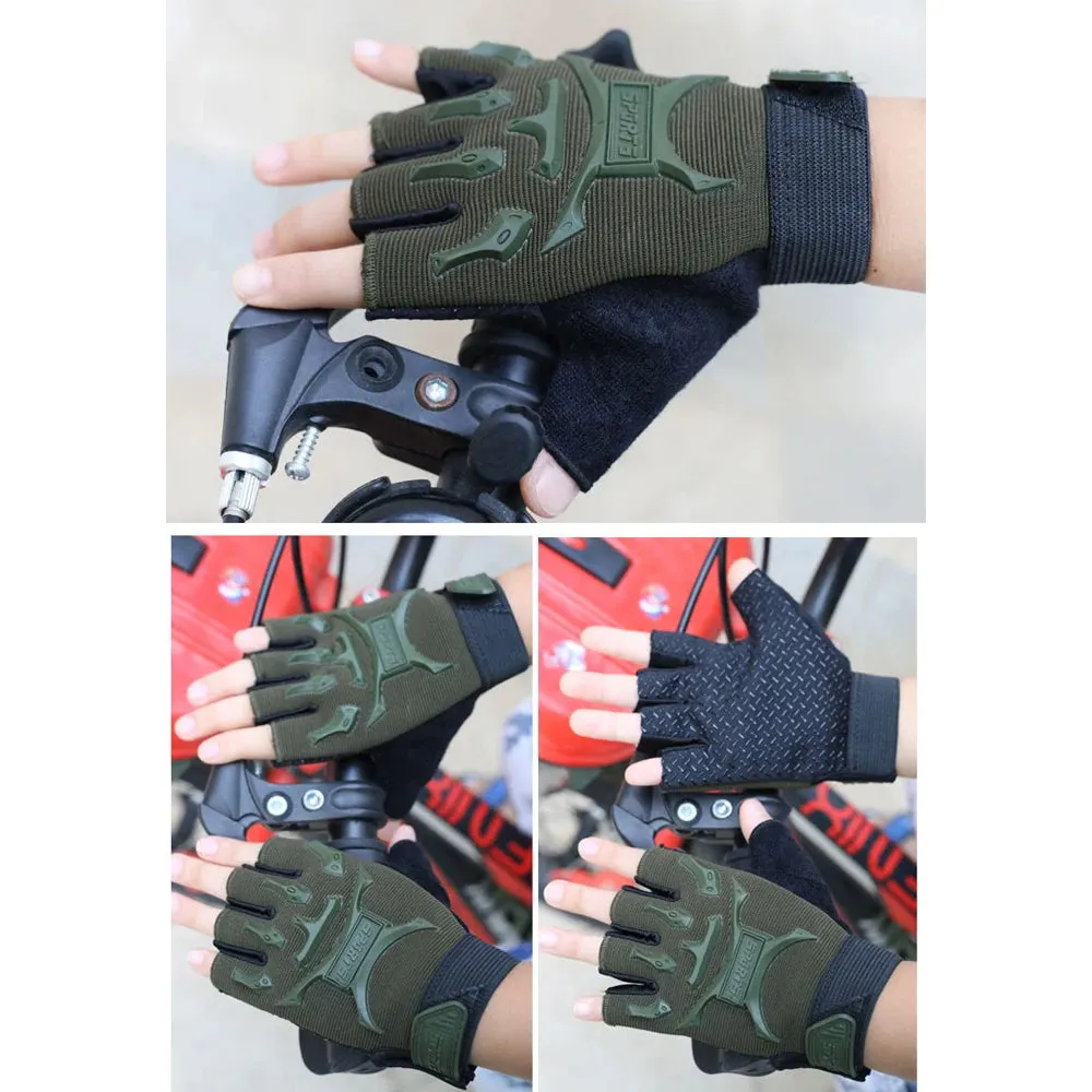 1Pair Kids Half Finger Cycling Gloves Non-Slip Fingerless Adjustable Mitten Shock-Absorbing Gloves For Boy Girl Biking Exercise