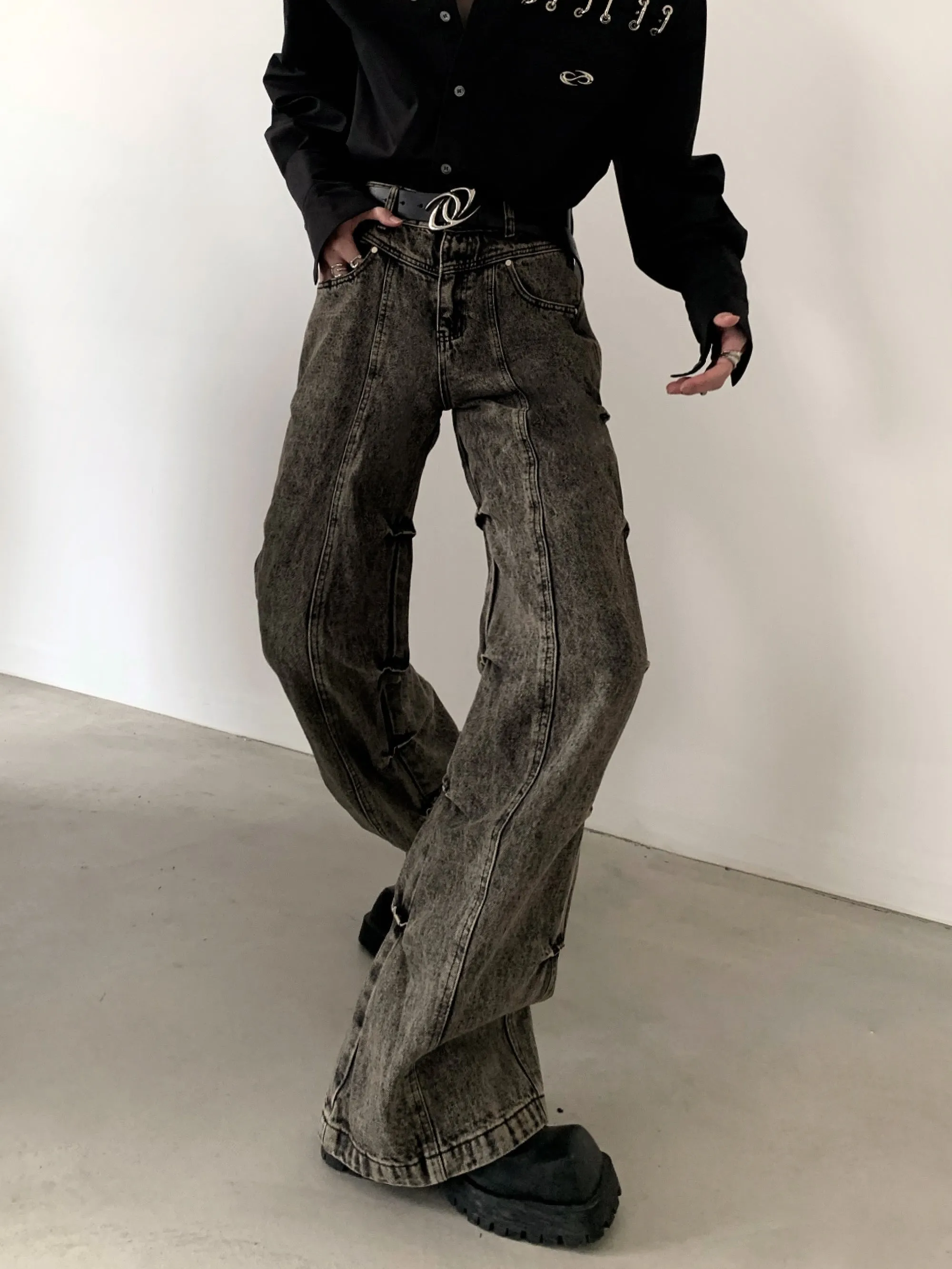 【23s November.】American Distressed Pleated Jeans