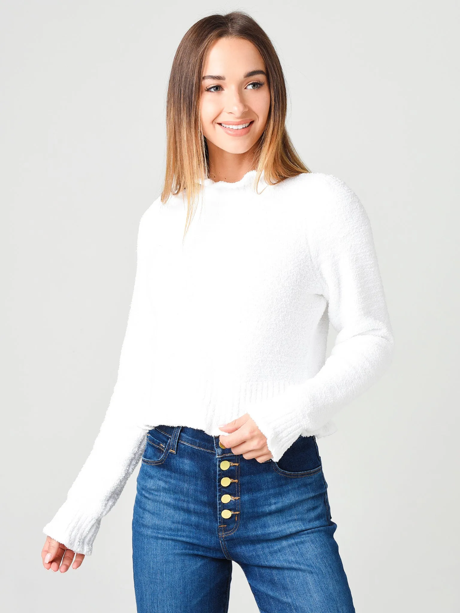 525 Women's Cropped Ruffle Mock Neck Sweater