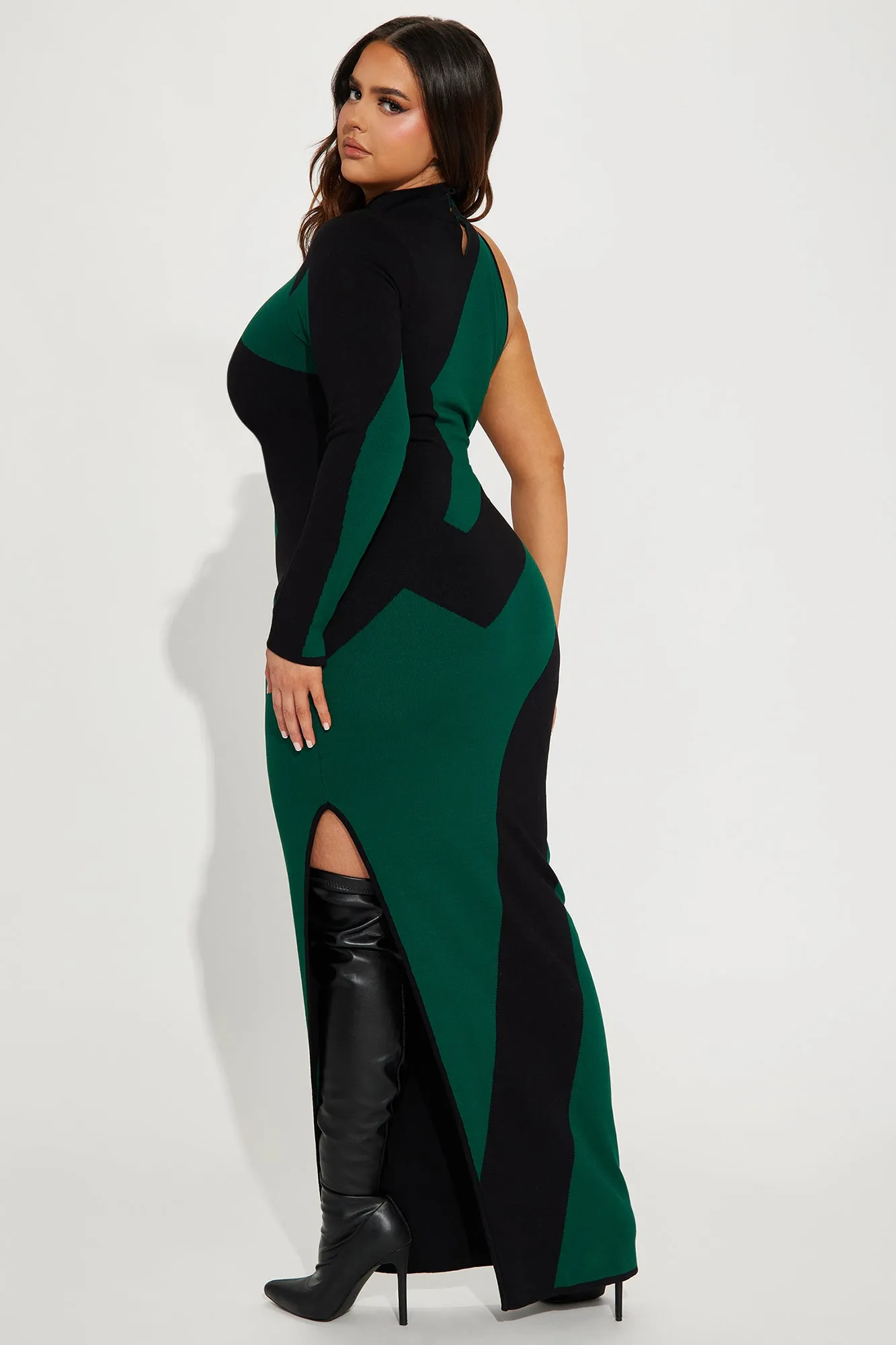 Abstract One Shoulder Maxi Dress - Hunter