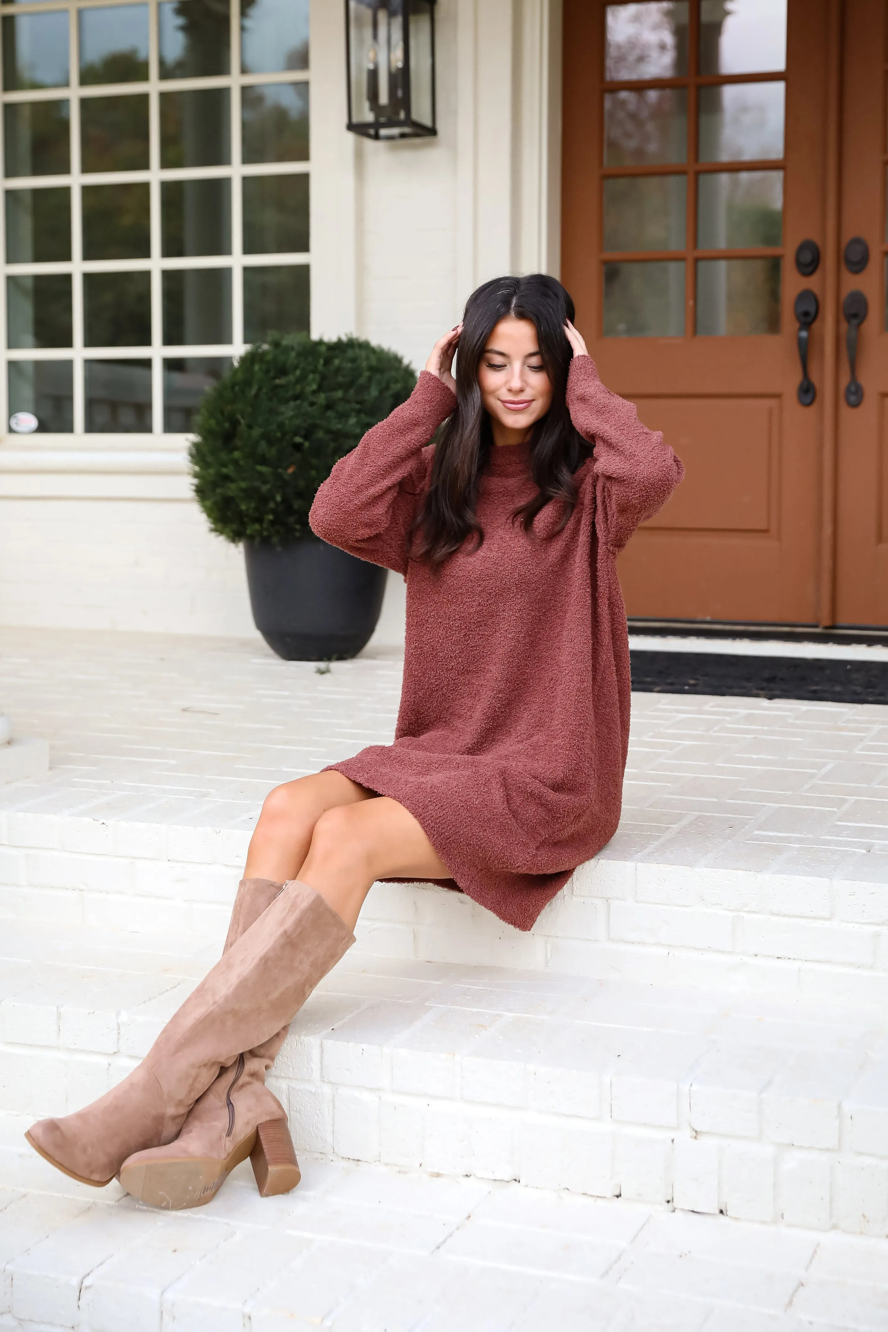 Addison Fuzzy Knit Mini Sweater Dress - DOORBUSTER