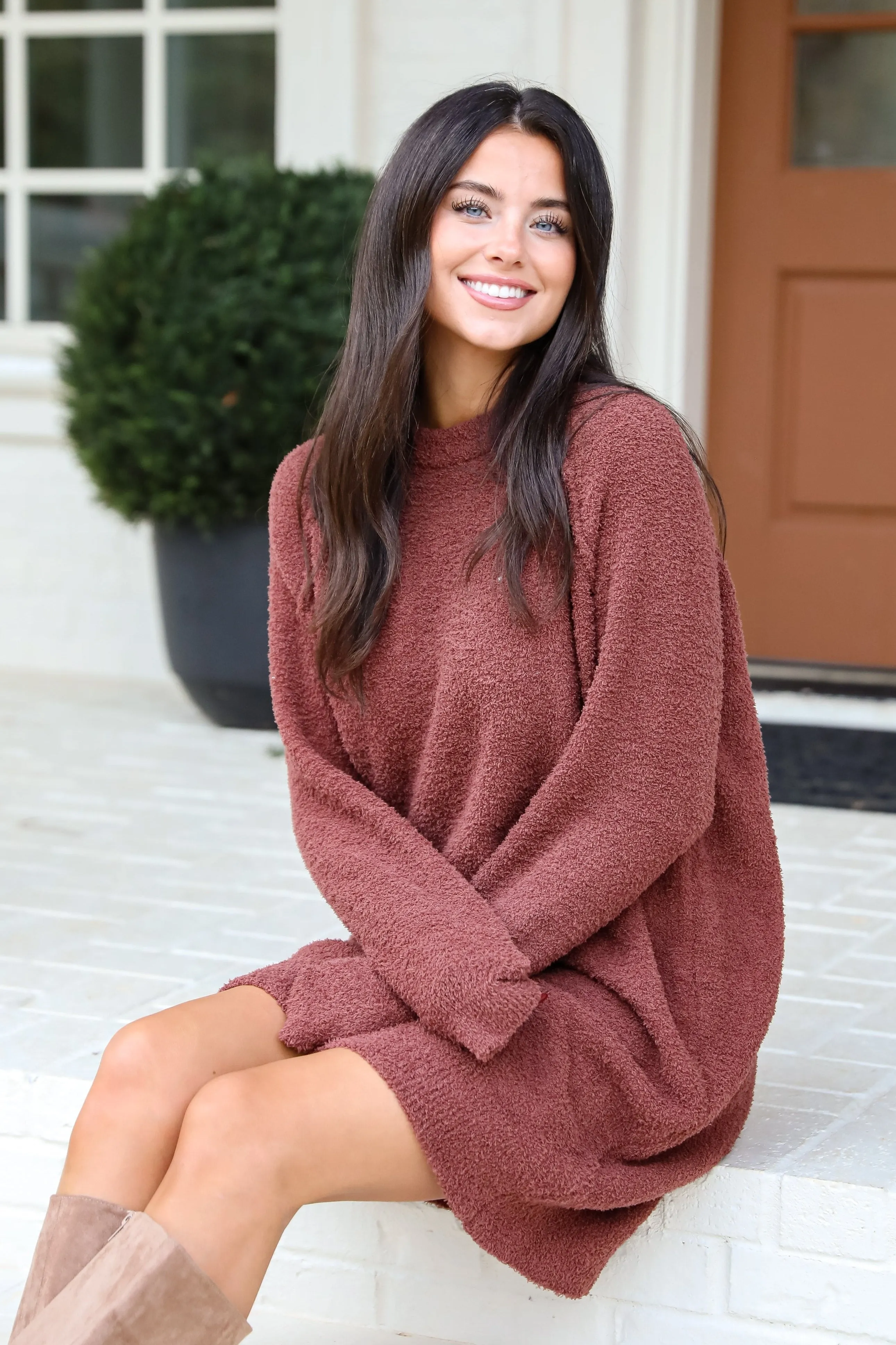 Addison Fuzzy Knit Mini Sweater Dress - DOORBUSTER