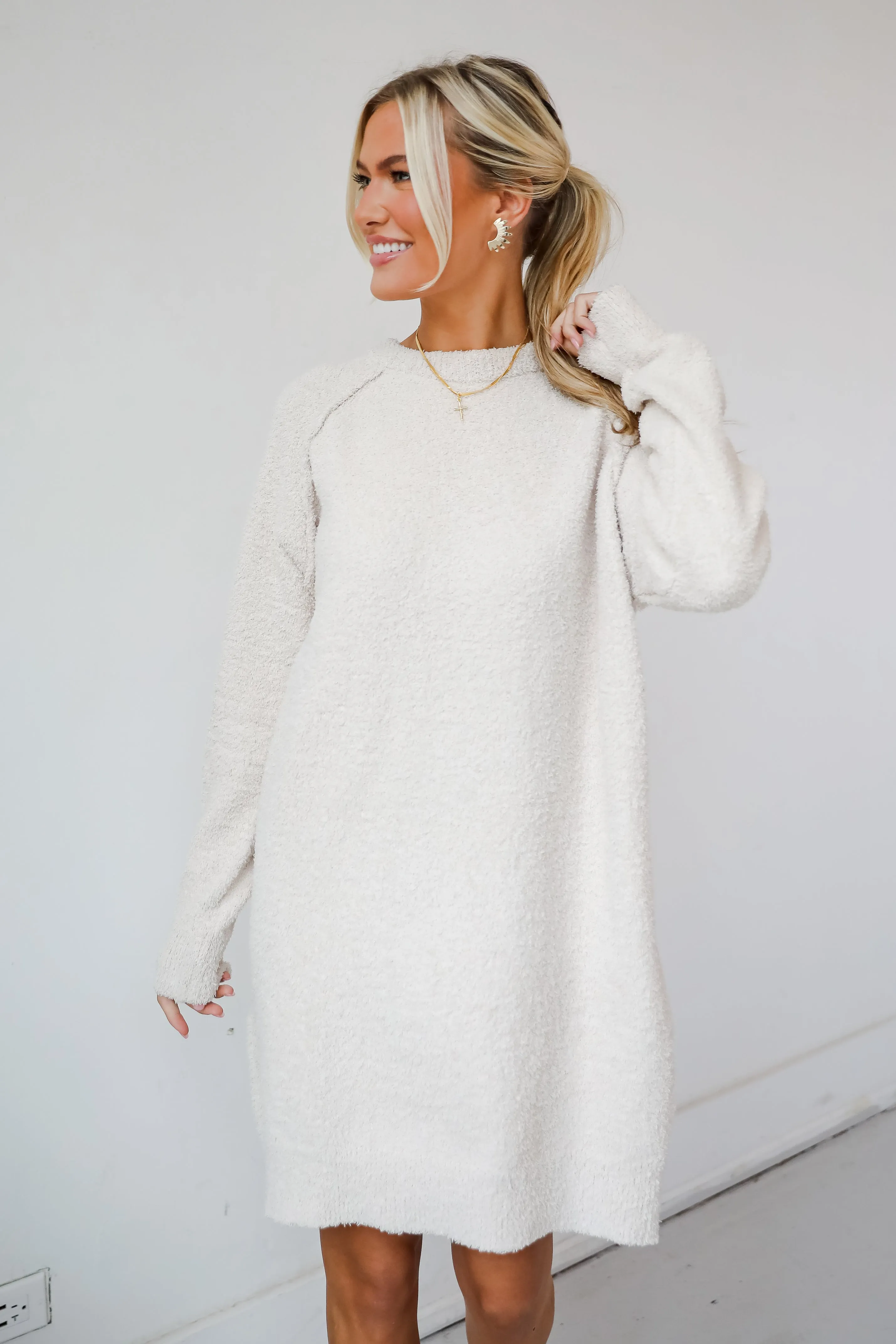 Addison Fuzzy Knit Mini Sweater Dress - DOORBUSTER