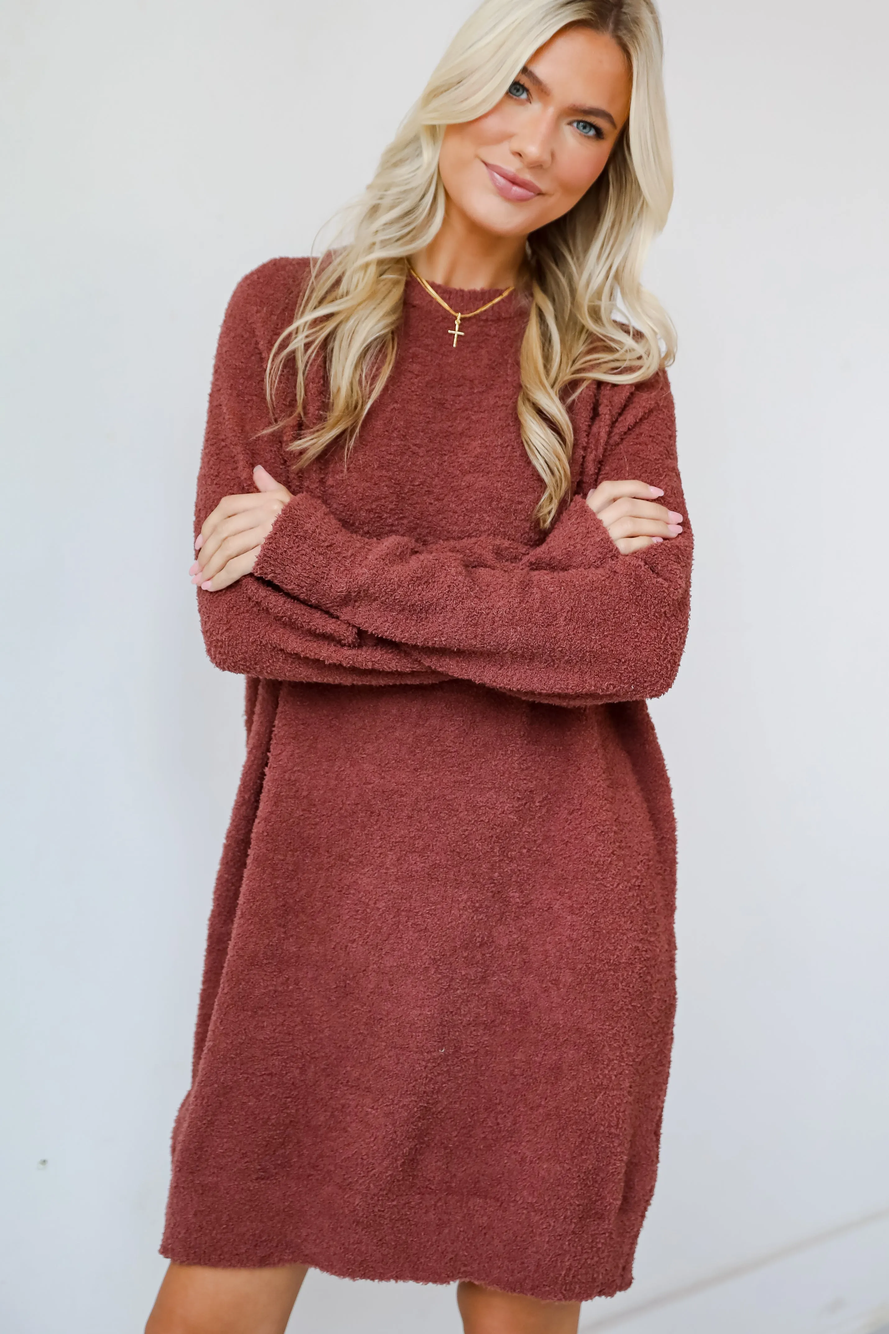 Addison Fuzzy Knit Mini Sweater Dress - DOORBUSTER