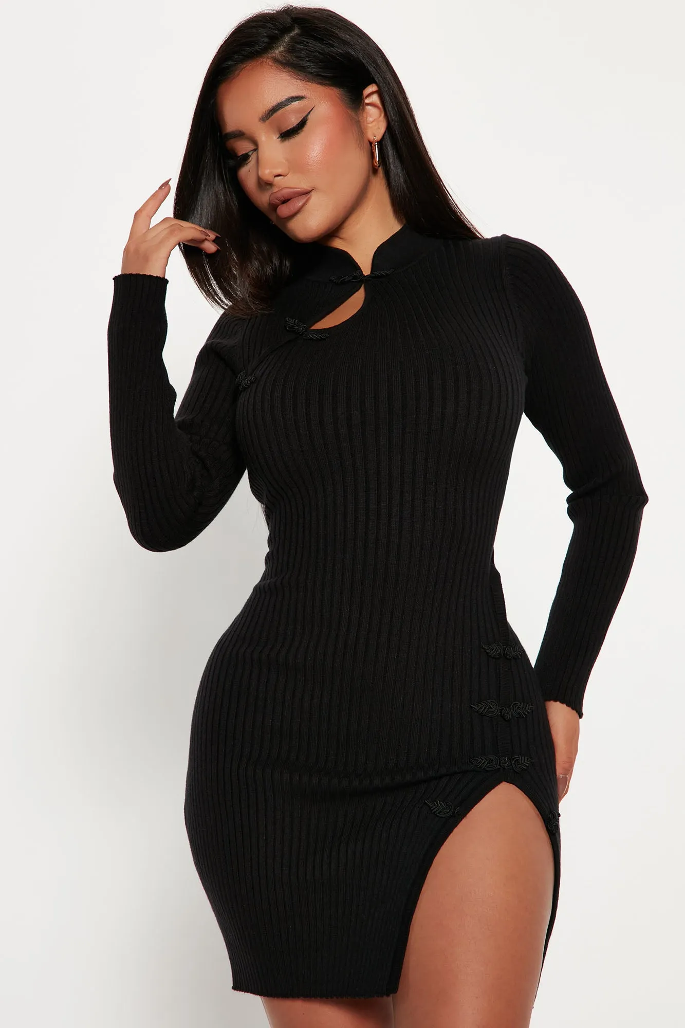 Adina Sweater Mini Dress - Black