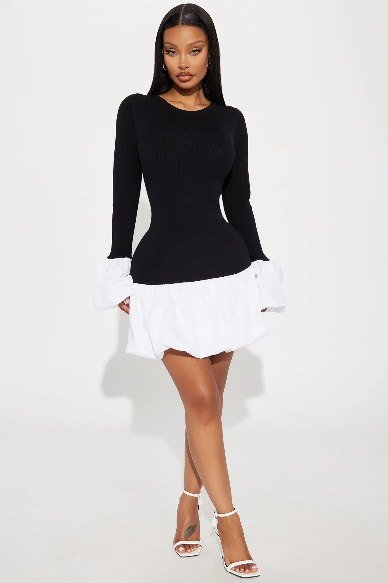 Adore Me Mini Sweater Bubble Dress - Black/White