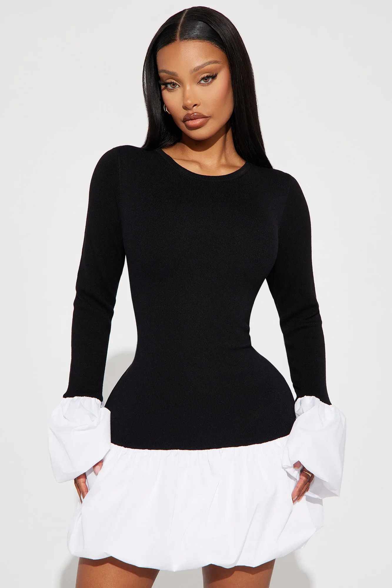 Adore Me Mini Sweater Bubble Dress - Black/White