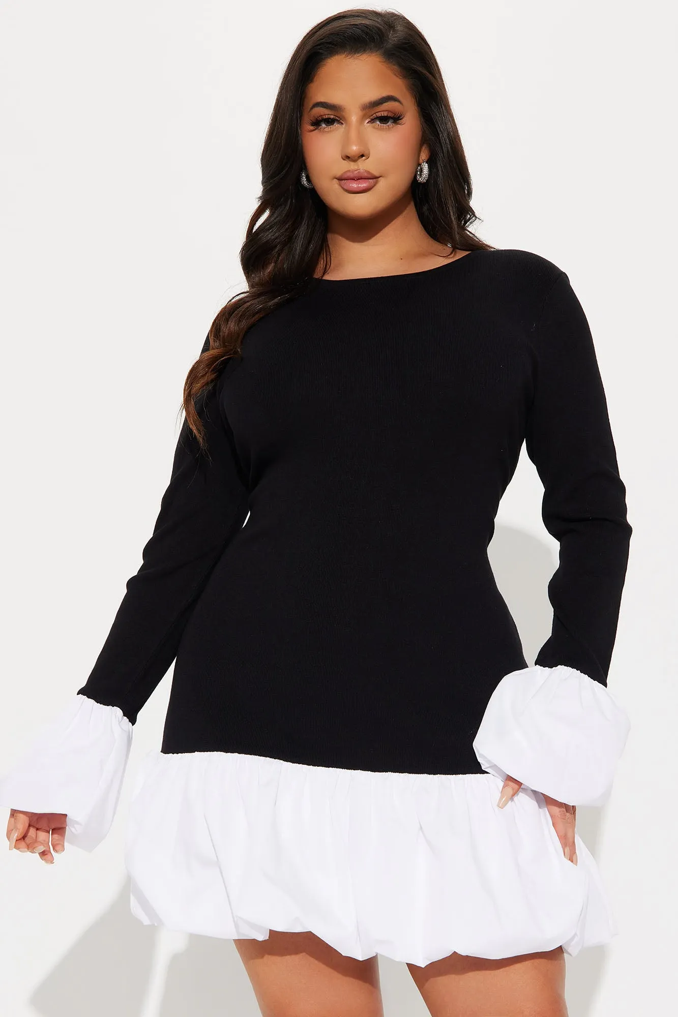 Adore Me Mini Sweater Bubble Dress - Black/White