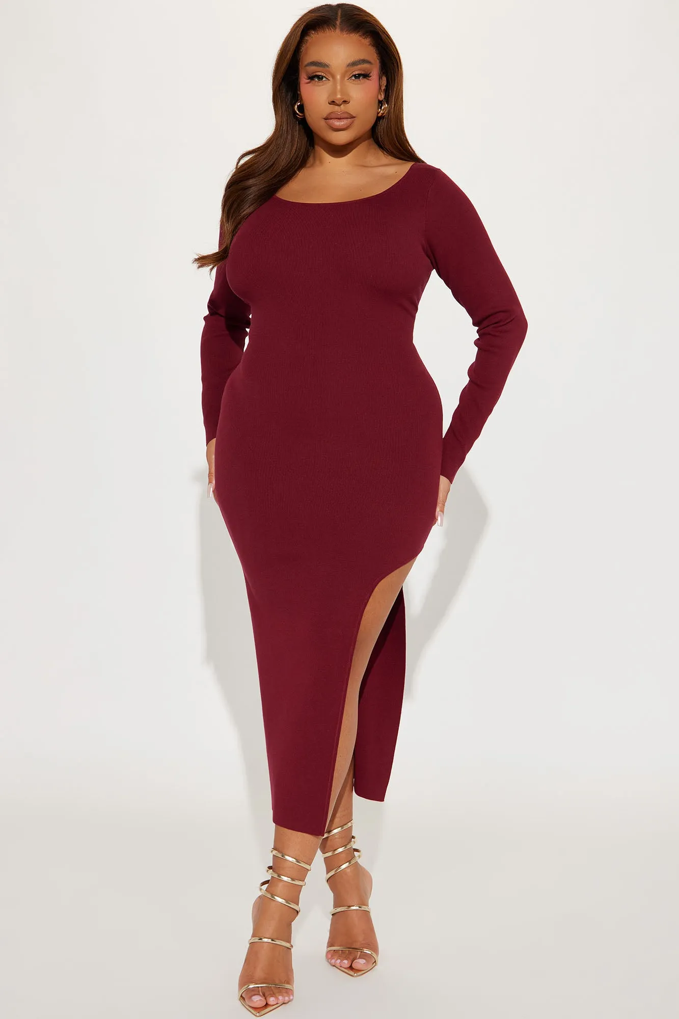 Adrianna Sweater Midi Dress - Wine