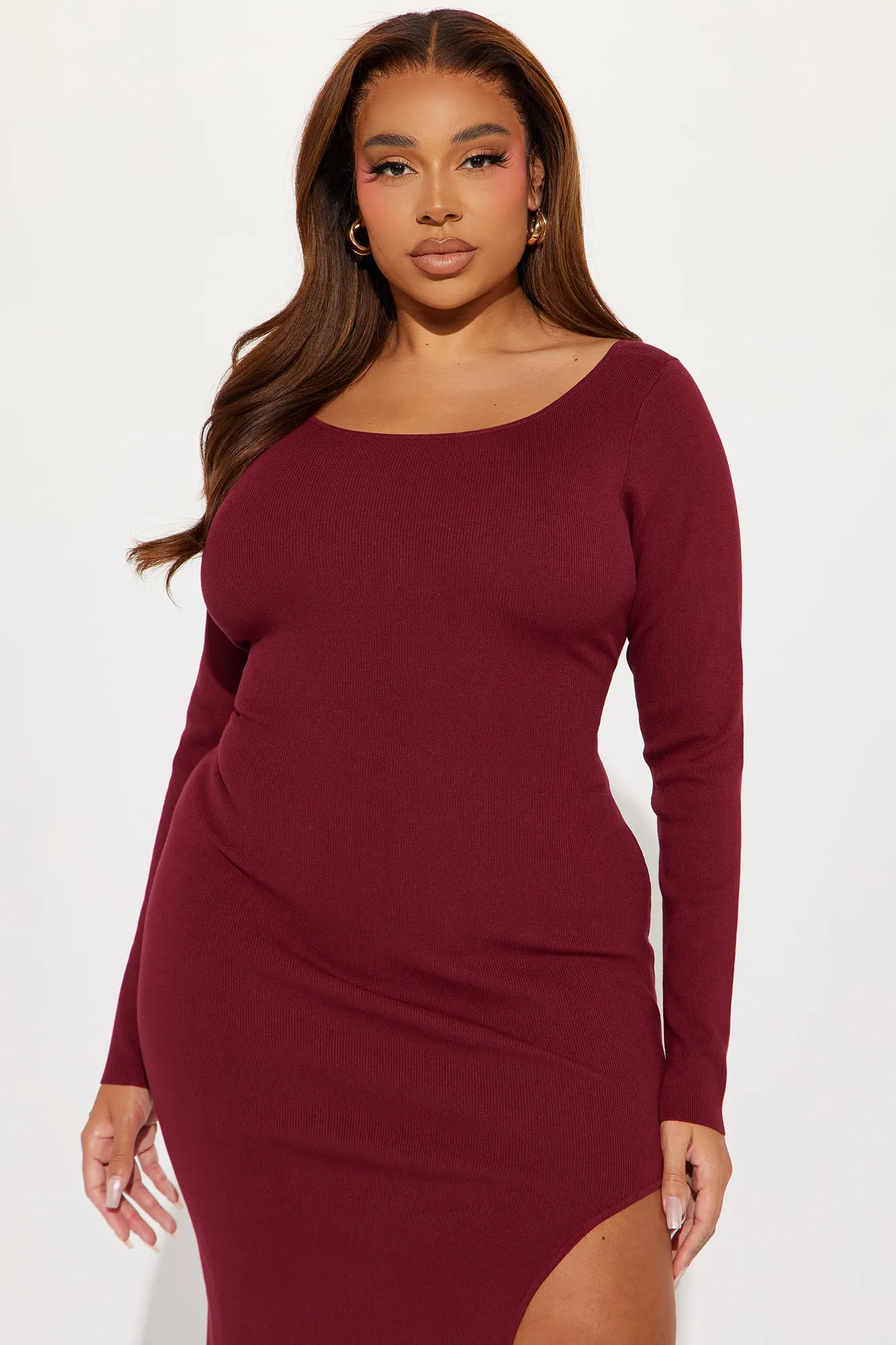 Adrianna Sweater Midi Dress - Wine