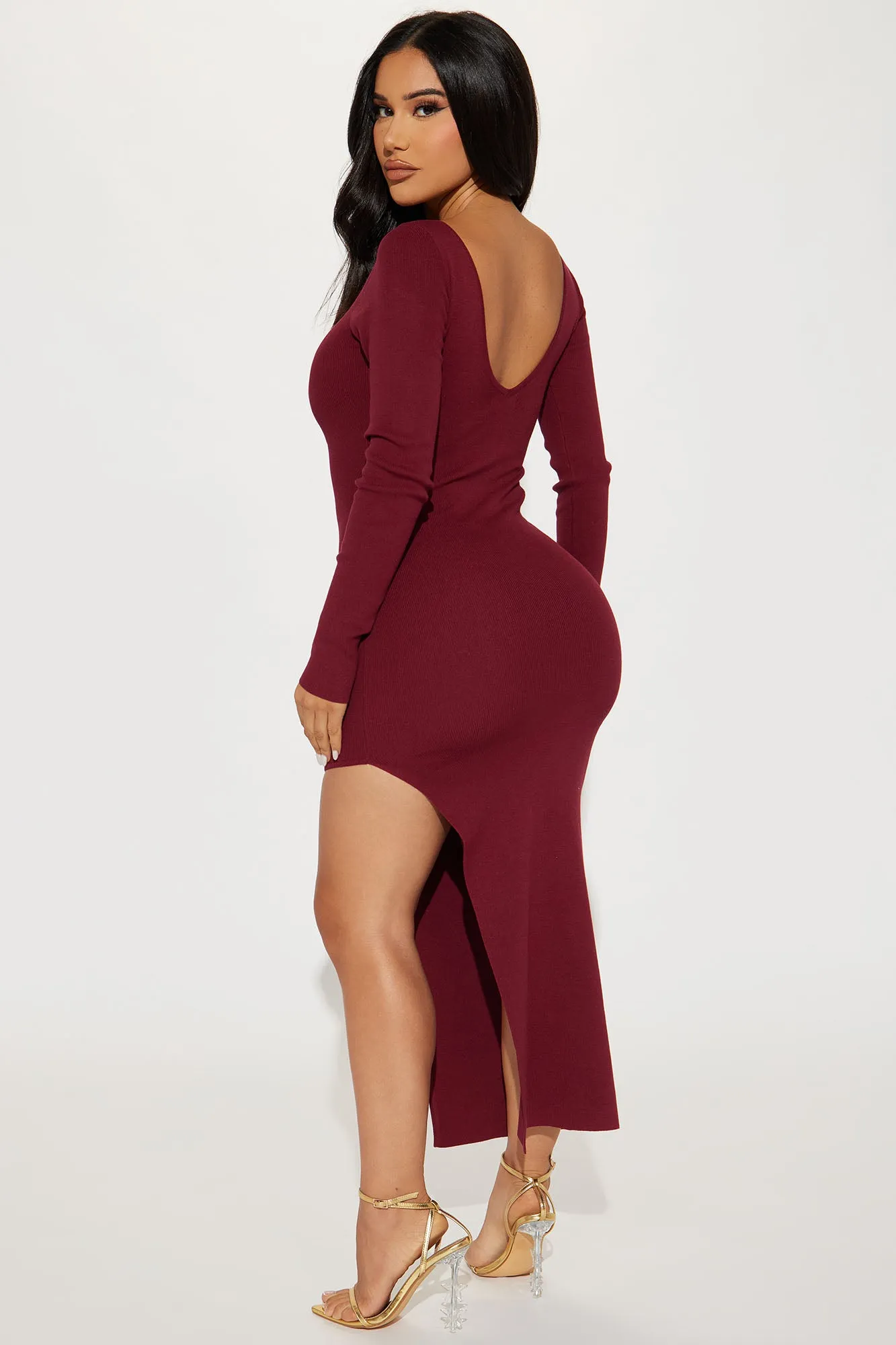 Adrianna Sweater Midi Dress - Wine