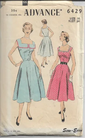 Advance 6429 Vintage Sewing Pattern 1950s Ladies Sleeveless Jumper Dress