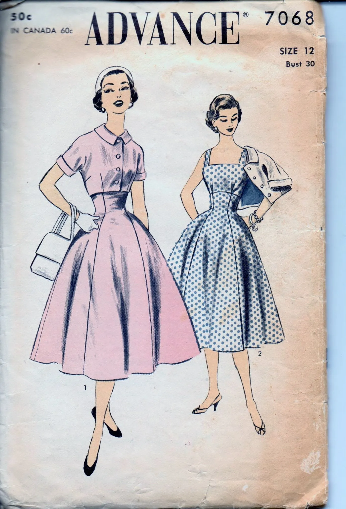 Advance 7068 Ladies Princess Empire Waist Jumper Dress Bolero Jacket Vintage 50's Sewing Pattern