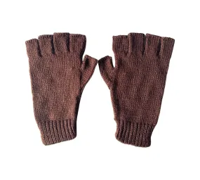 Alpaca hand knitted Fingerless gloves - chocolate