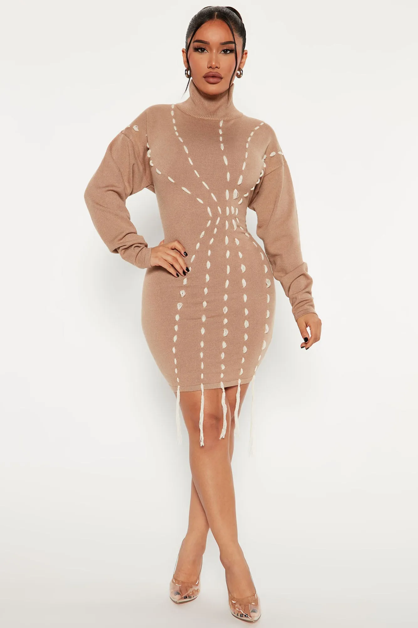 Amy Sweater Mini Dress - Taupe