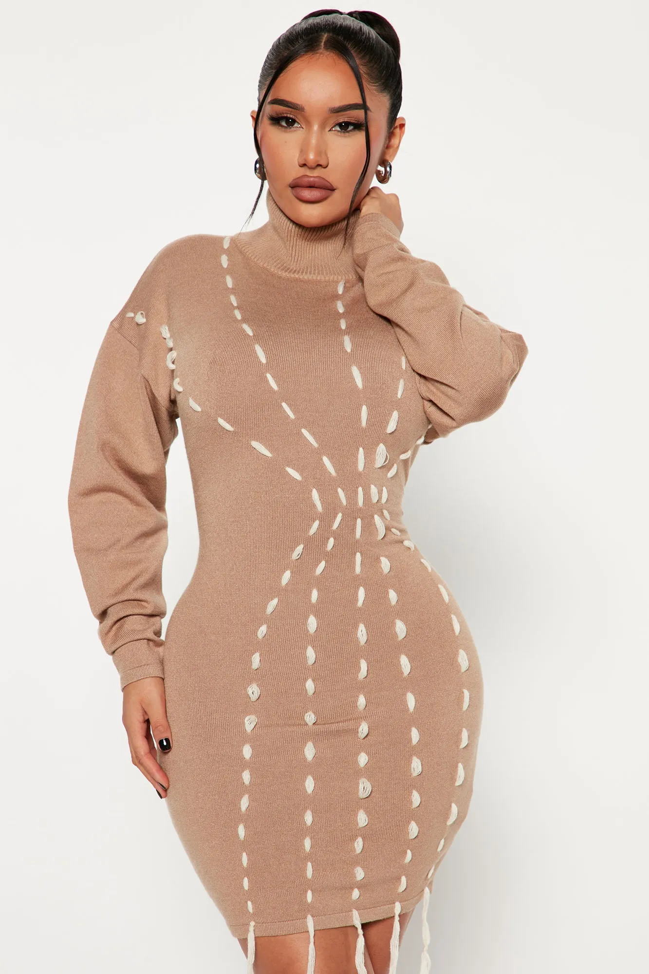 Amy Sweater Mini Dress - Taupe