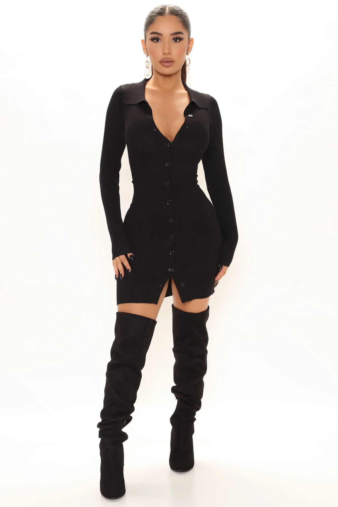 Anaisa Sweater Mini Dress - Black