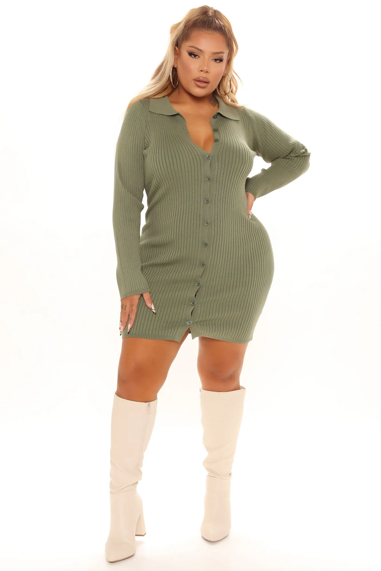 Anaisa Sweater Mini Dress - Sage