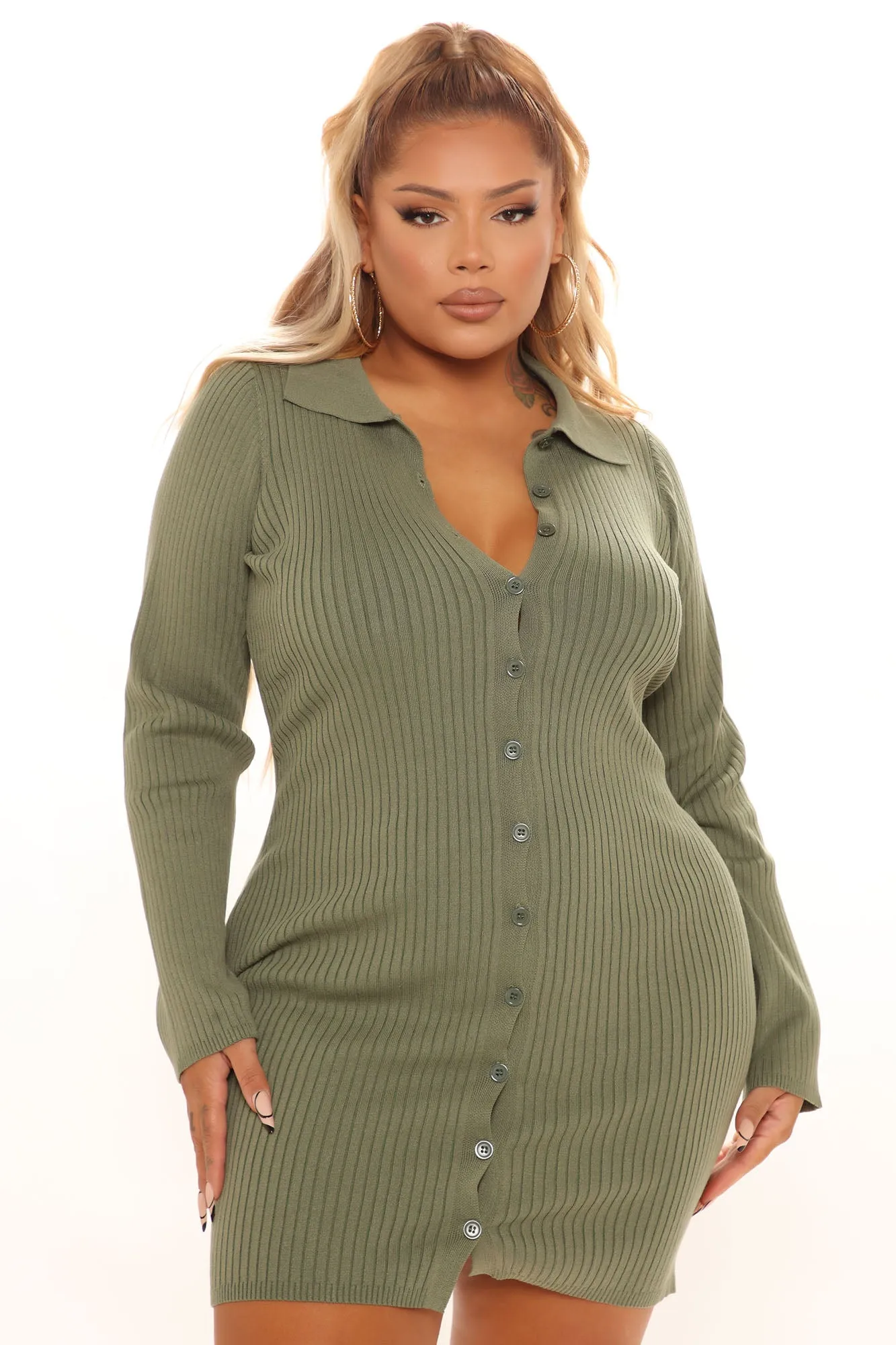 Anaisa Sweater Mini Dress - Sage