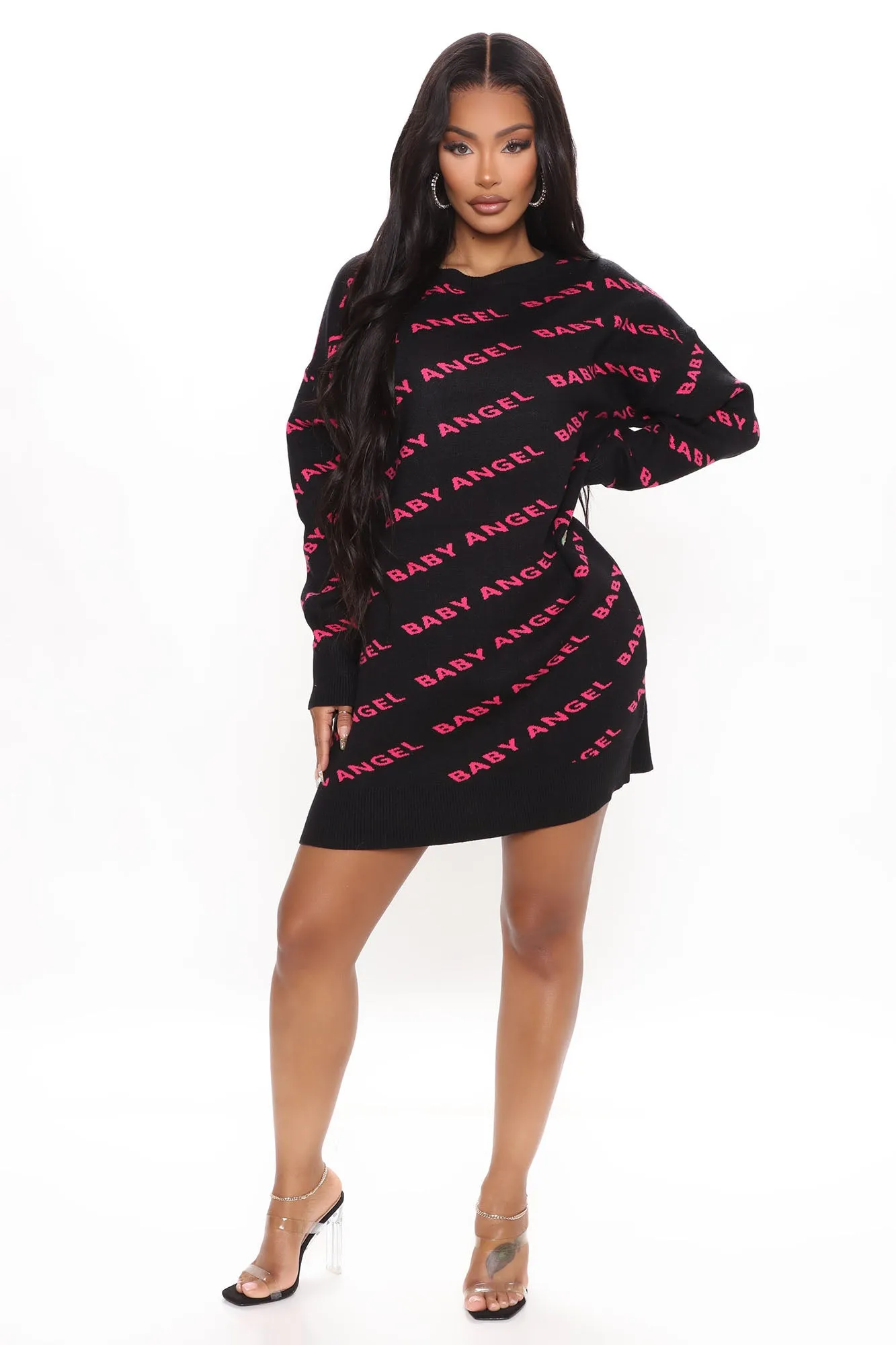 Angel Baby Sweater Mini Dress - Black/Pink