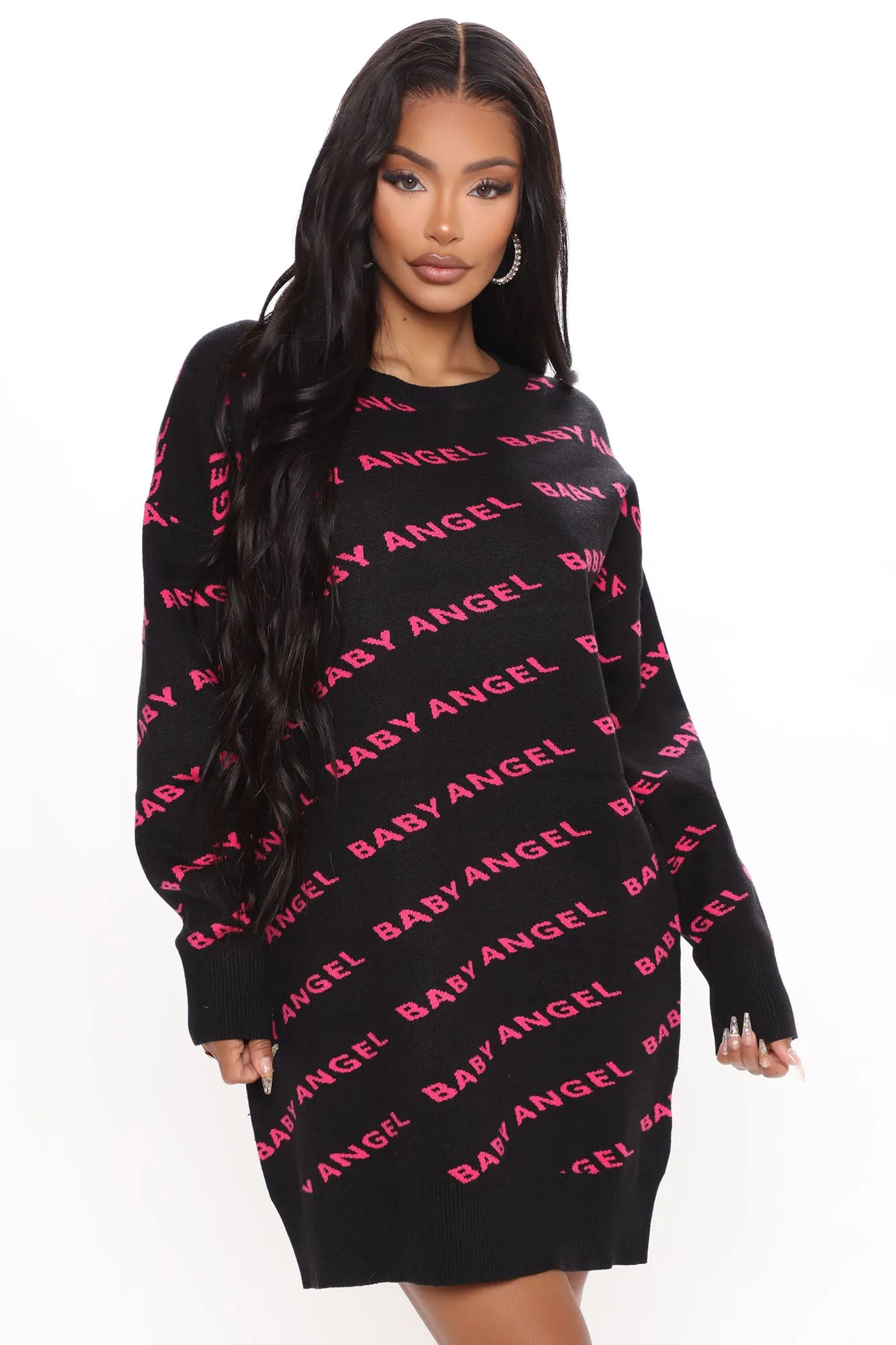 Angel Baby Sweater Mini Dress - Black/Pink