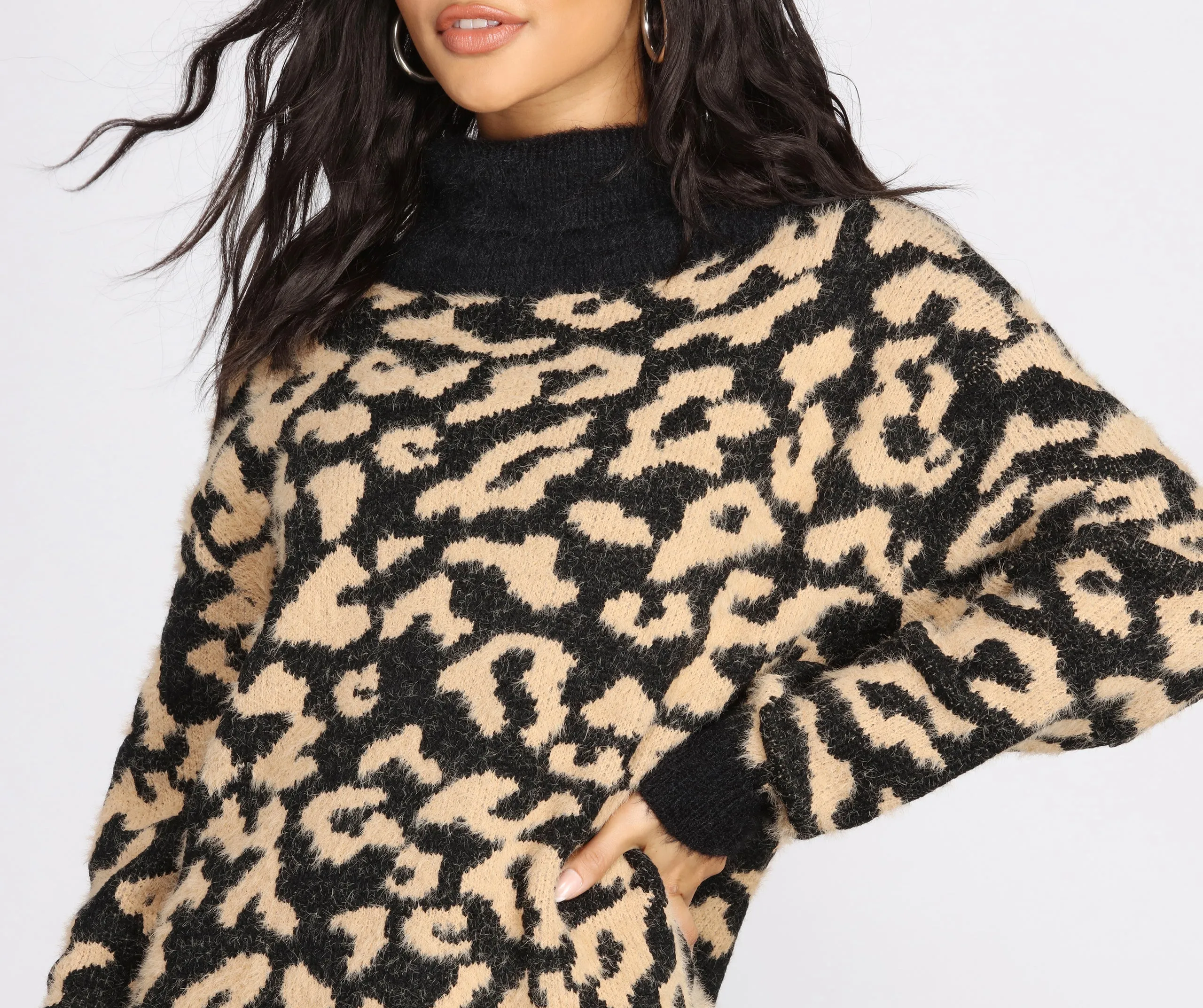 Angora Knit Leopard Print Sweater Dress