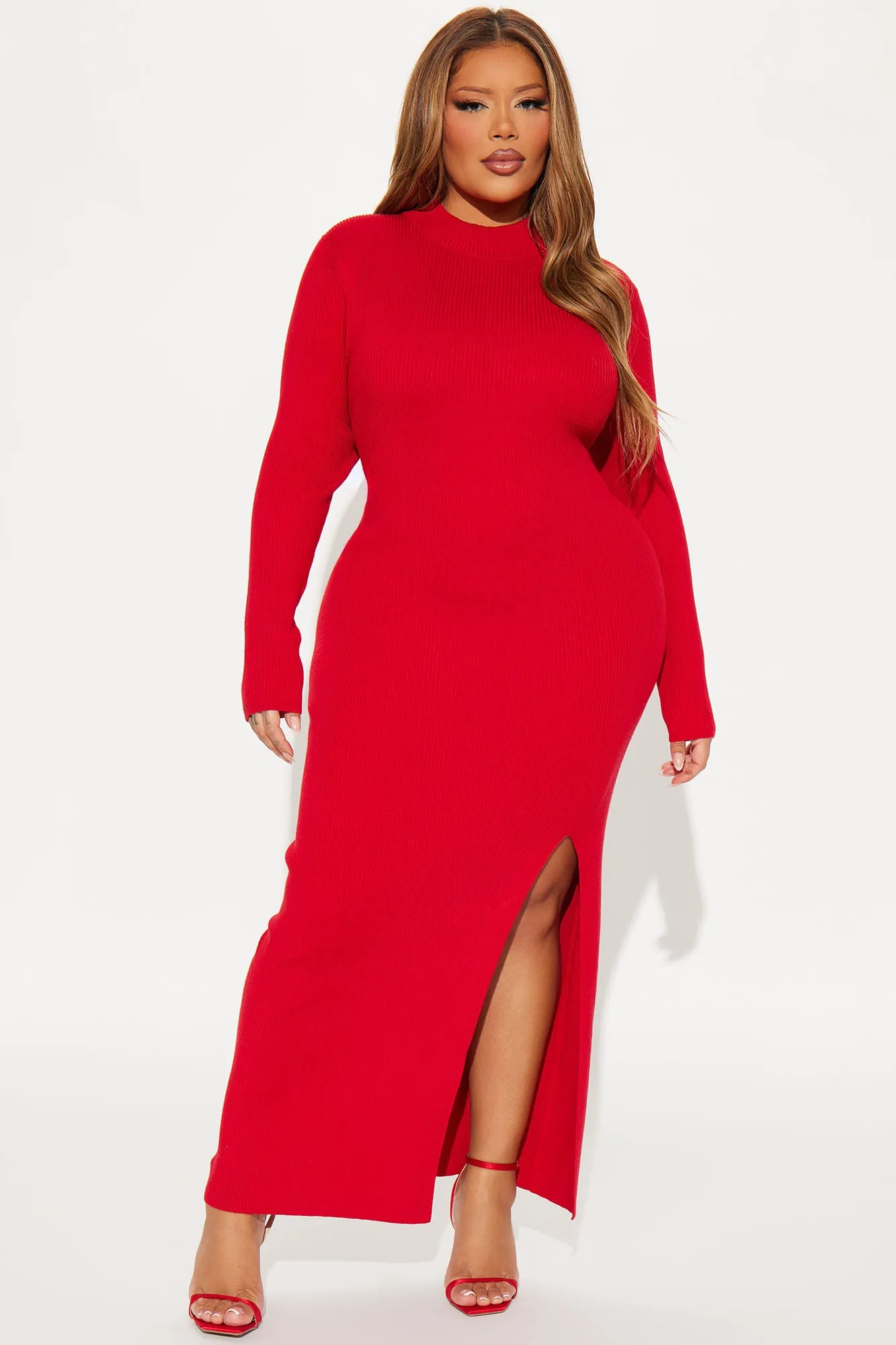 Anna Sweater Maxi Dress - Red