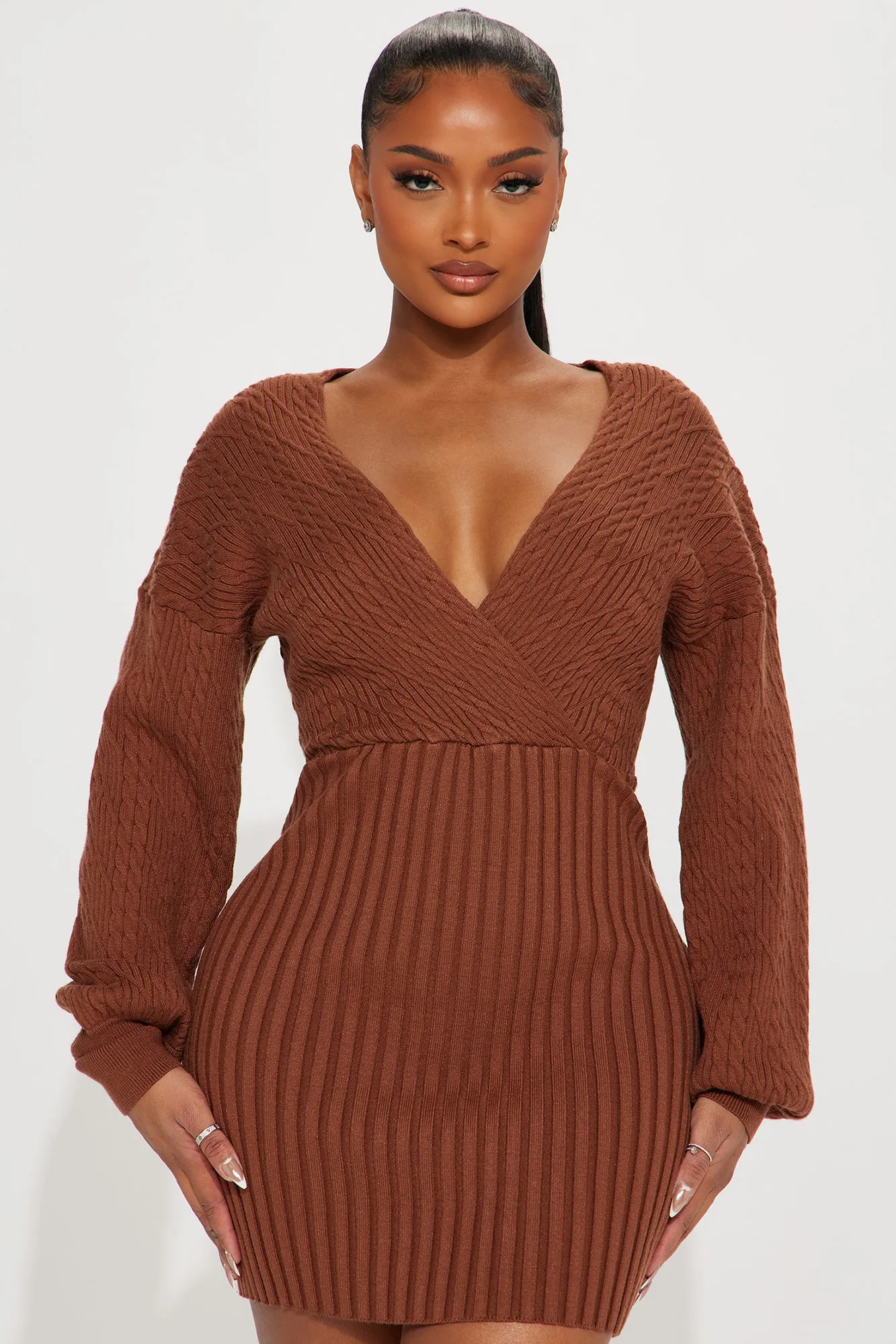 Aspen Sweater Mini Dress - Chocolate