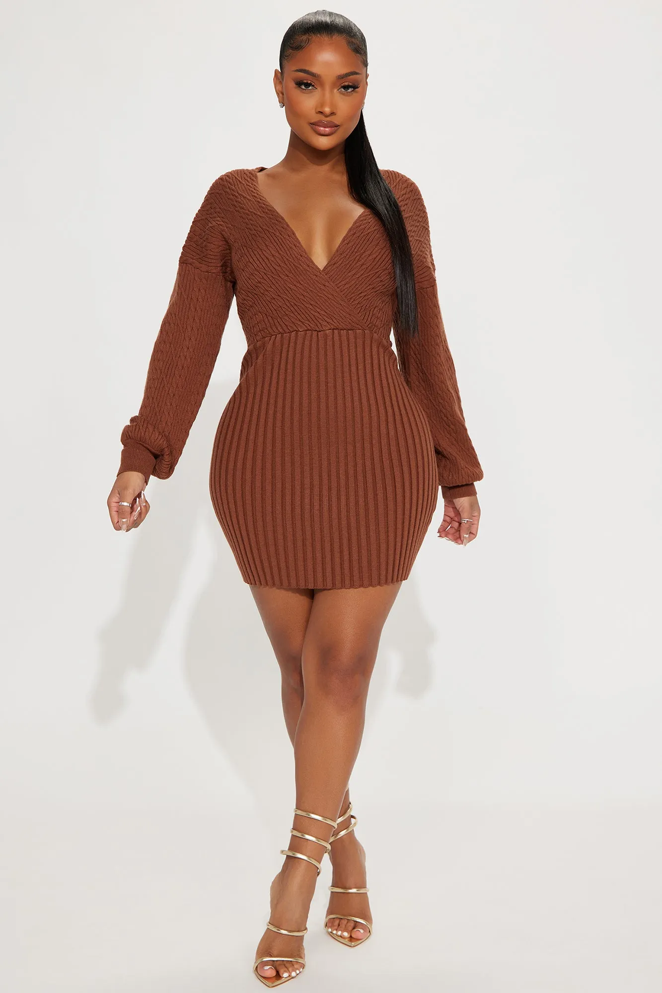 Aspen Sweater Mini Dress - Chocolate