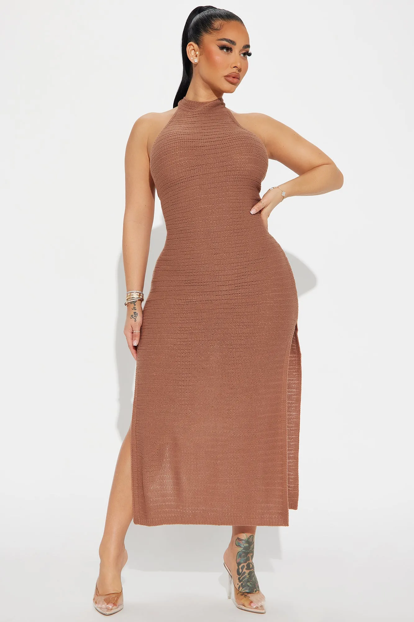 Avery Sweater Maxi Dress - Brown