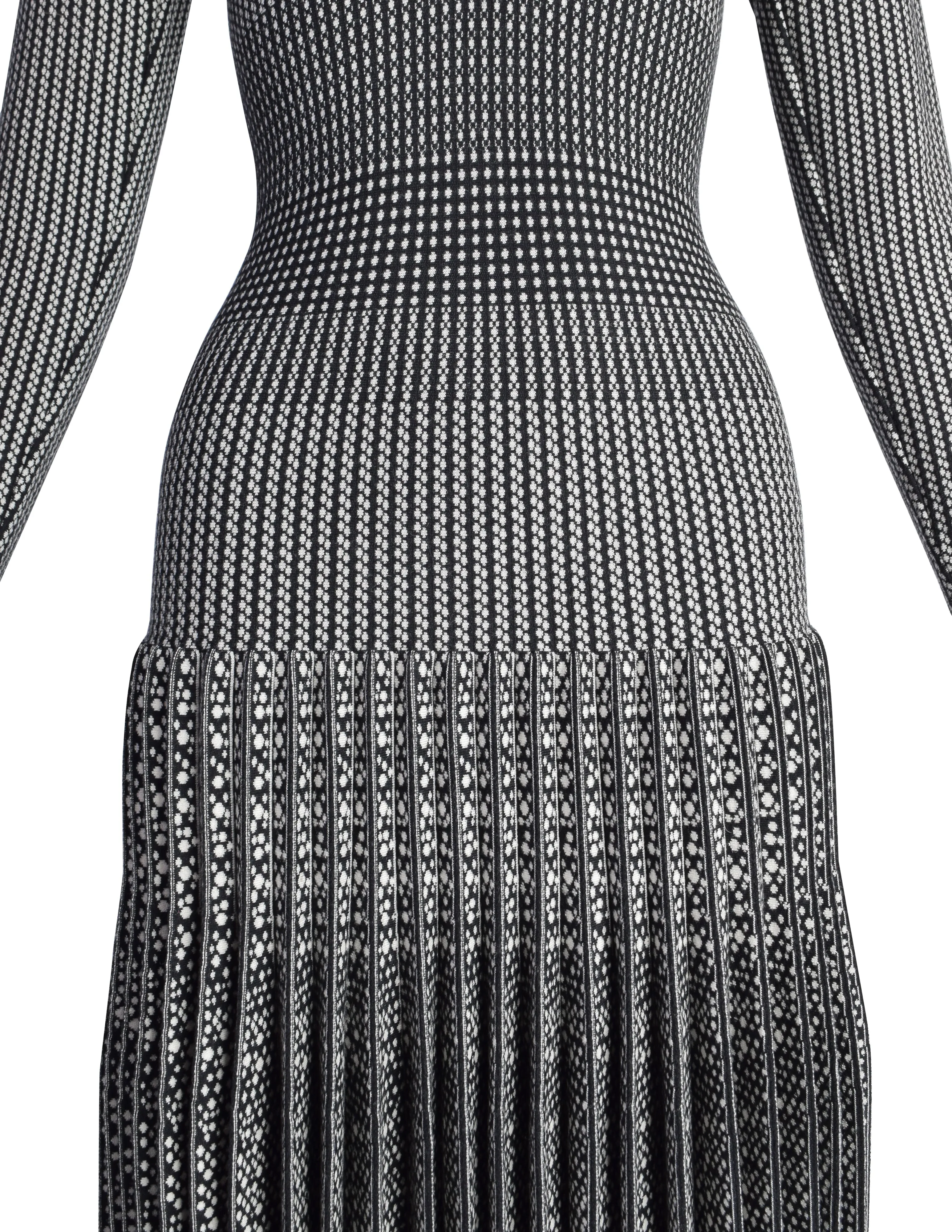 Azzedine Alaia AW 2011 Black White Patterned Wool Pleated Skirt Dress