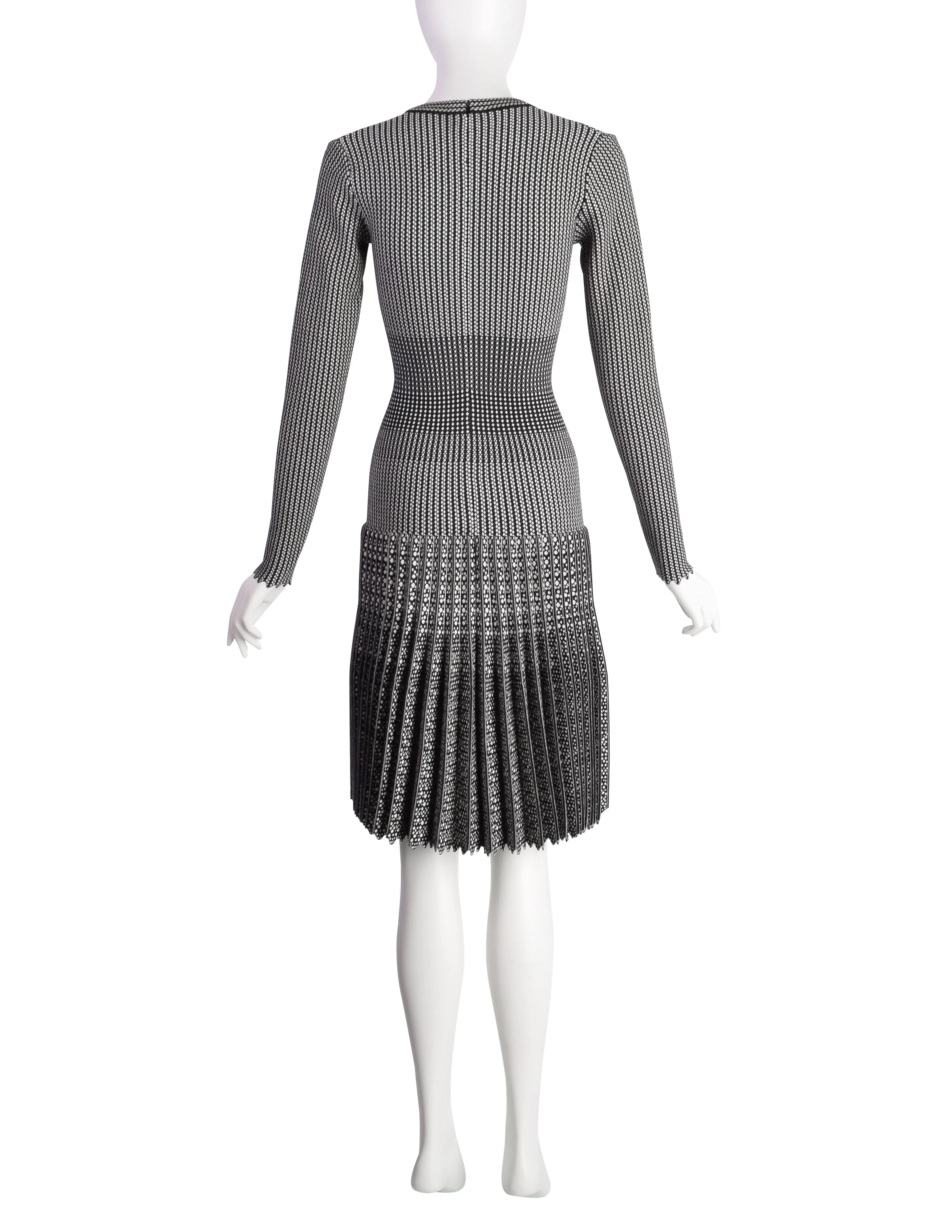 Azzedine Alaia AW 2011 Black White Patterned Wool Pleated Skirt Dress