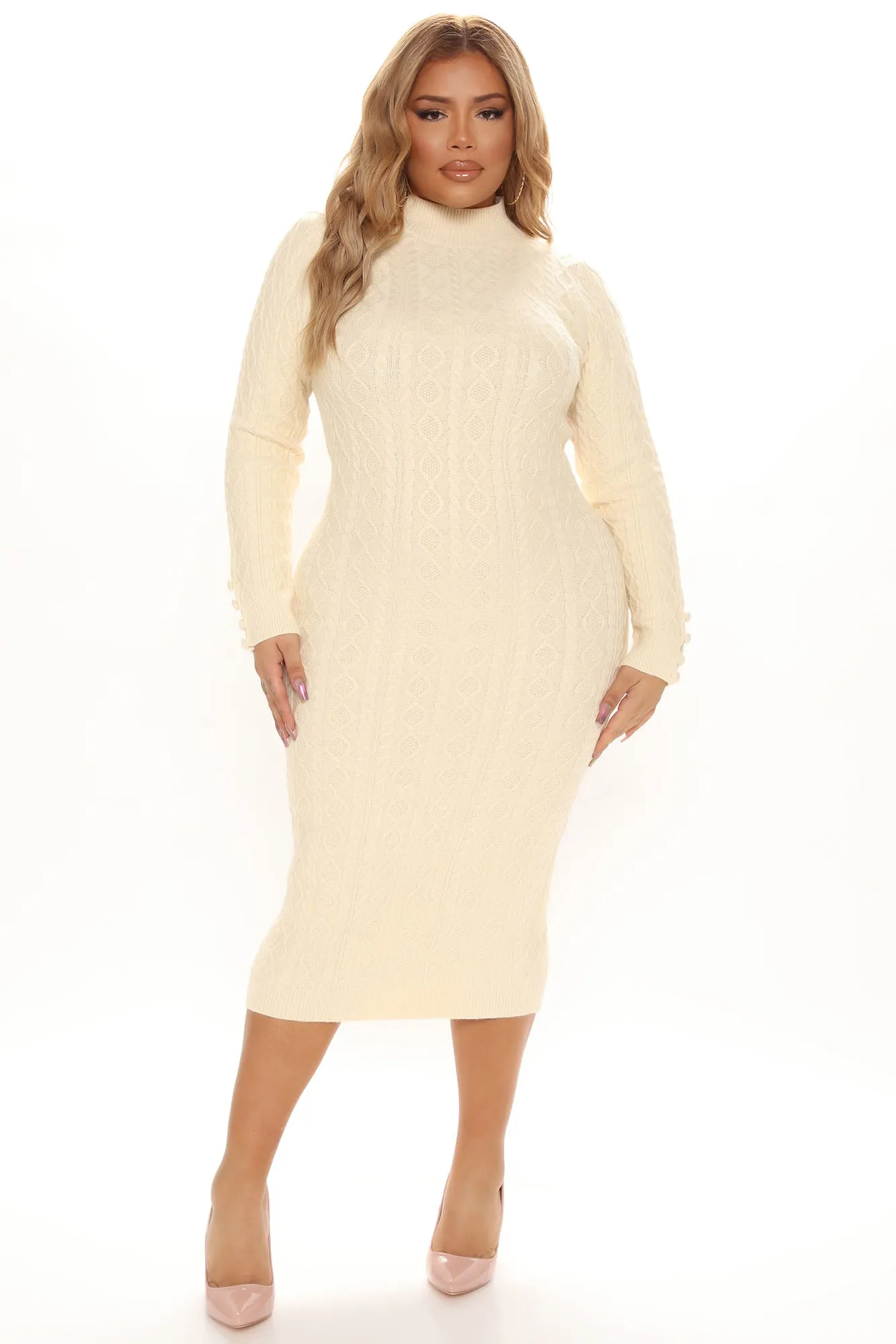 Back In Style Sweater Midi Dress - Cream