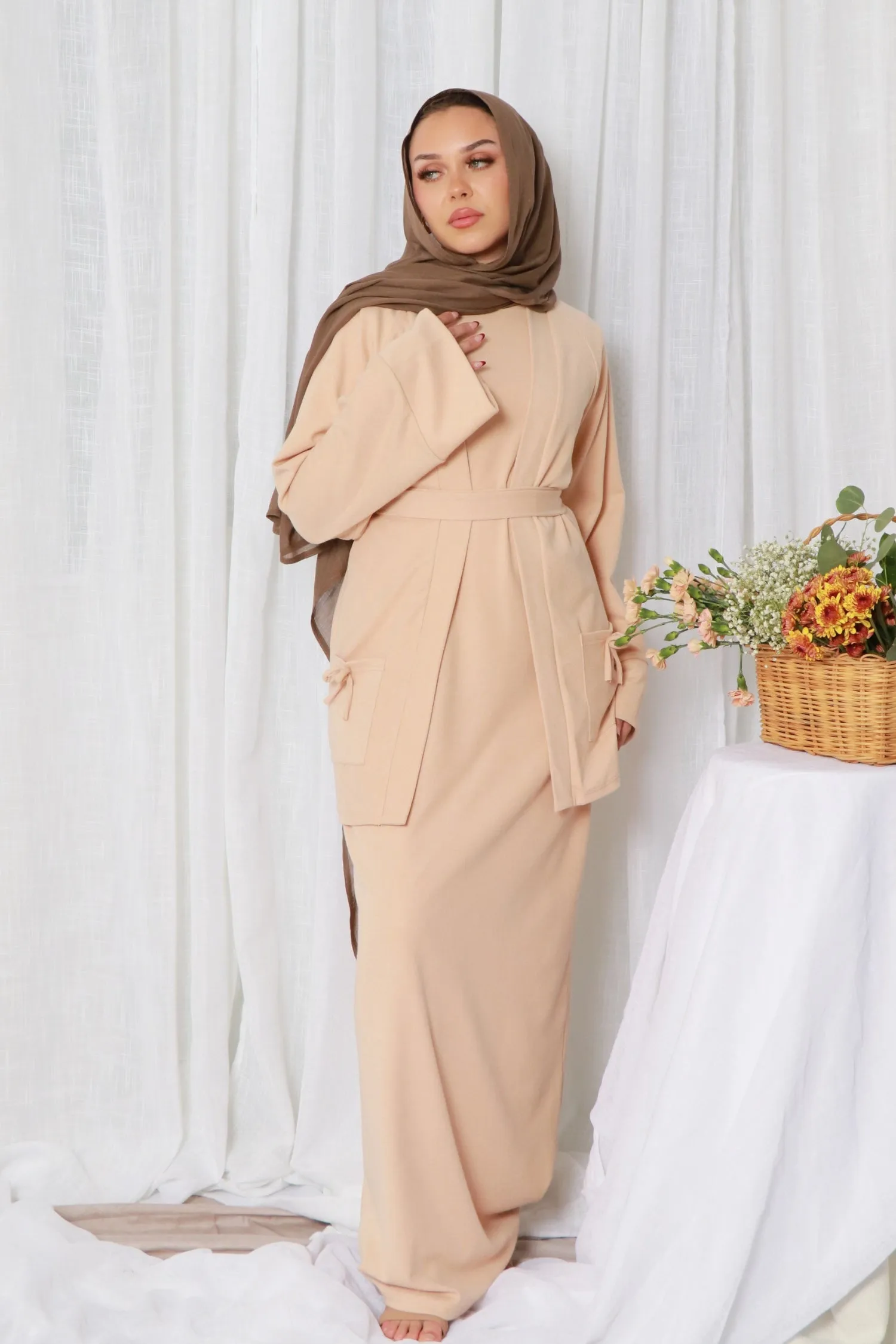 Belle premium Ribbed Knit Set- Beige