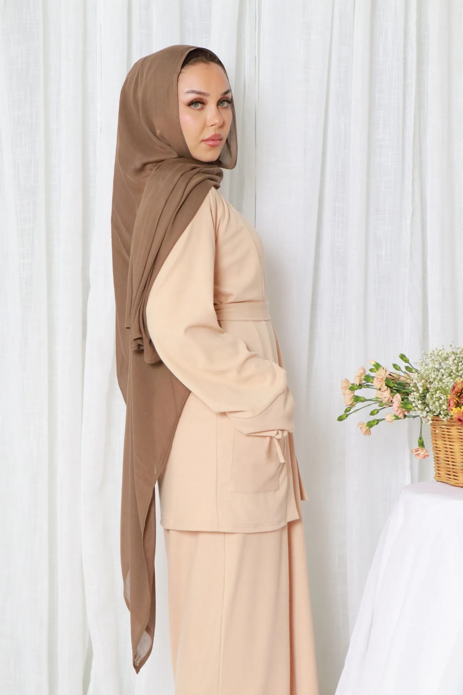 Belle premium Ribbed Knit Set- Beige