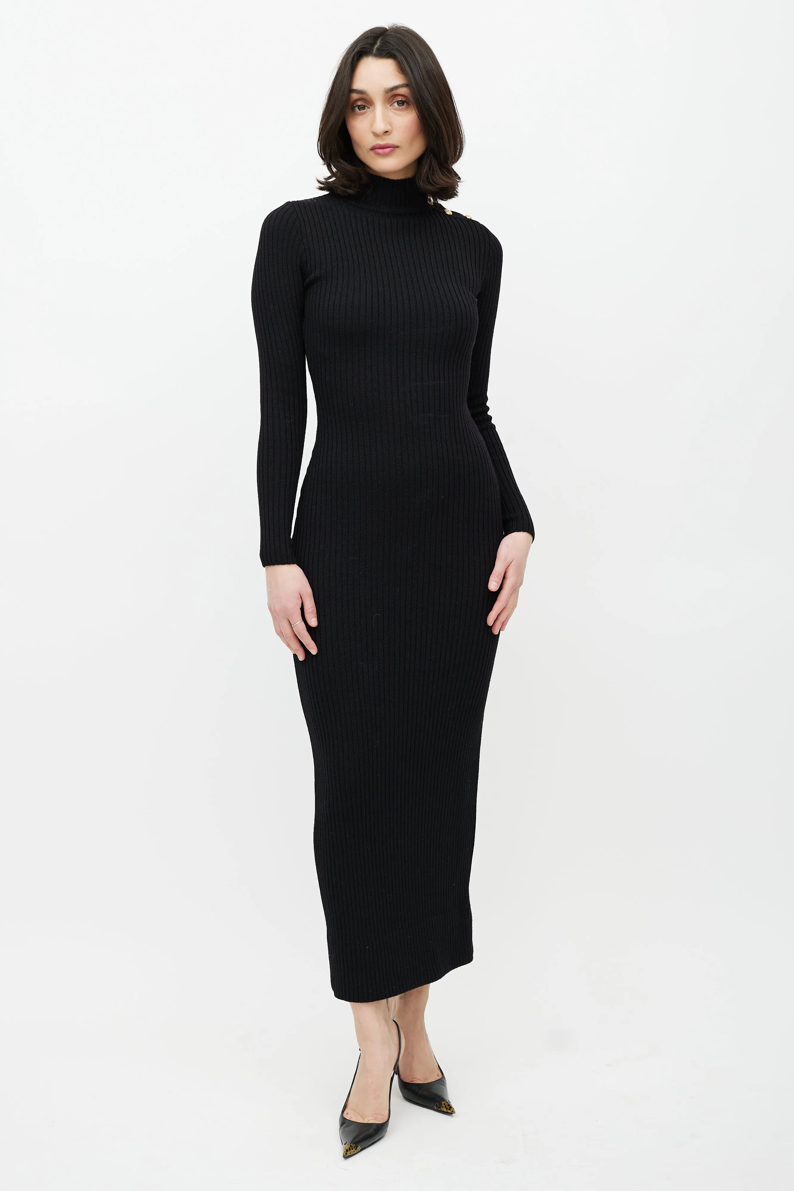 Black & Wool Ribbed Sweater Dress