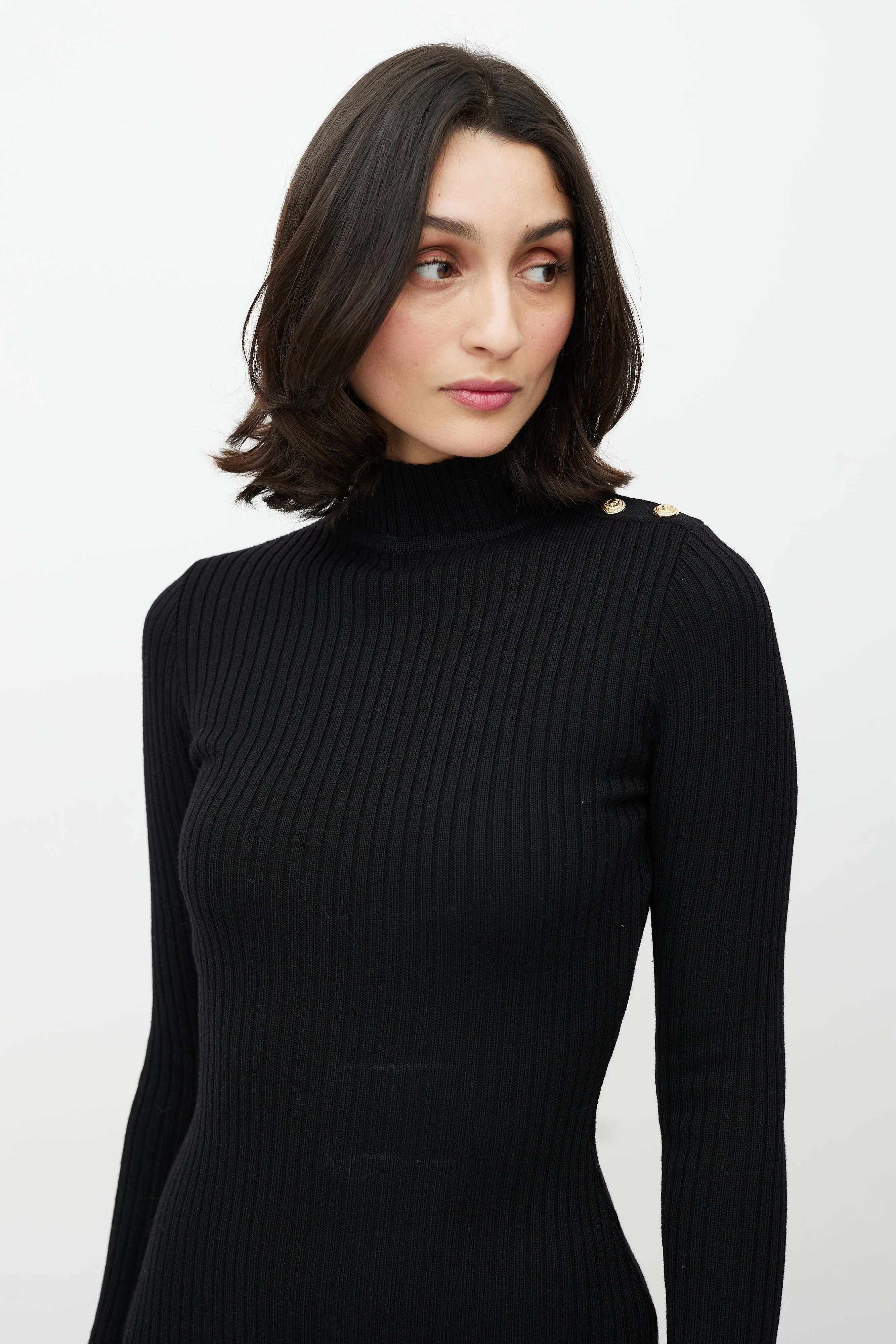 Black & Wool Ribbed Sweater Dress