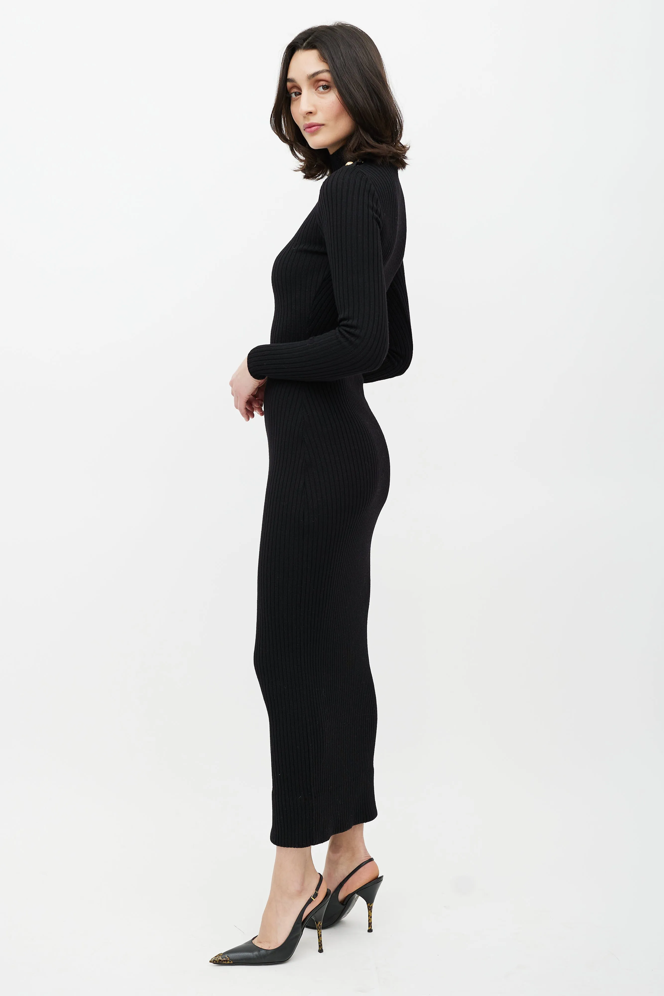 Black & Wool Ribbed Sweater Dress