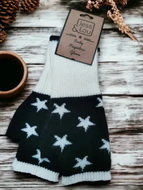 Black And White Star Fingerless Glove & Wrist Warmer